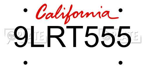 9LRT555 California License Plate