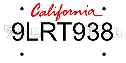 9LRT938 California License Plate
