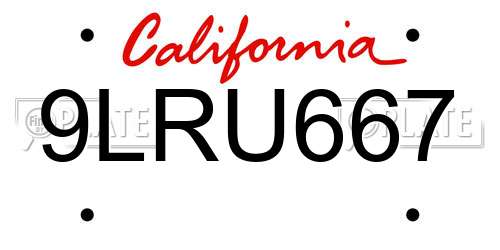 9LRU667 California License Plate