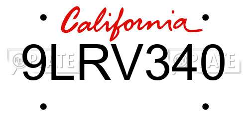 9LRV340 California License Plate