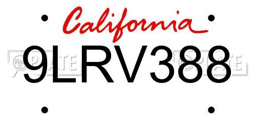 9LRV388 California License Plate
