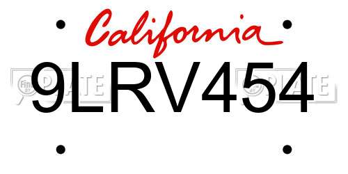9LRV454 California License Plate