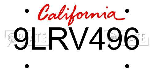 9LRV496 California License Plate