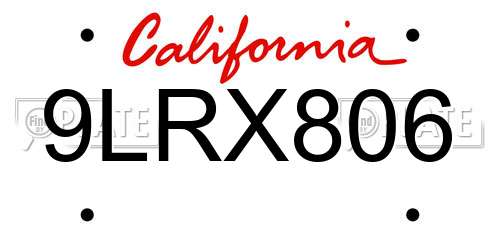 9LRX806 California License Plate