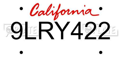 9LRY422 California License Plate