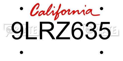9LRZ635 California License Plate