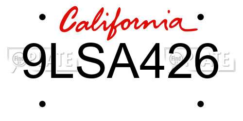 9LSA426 California License Plate