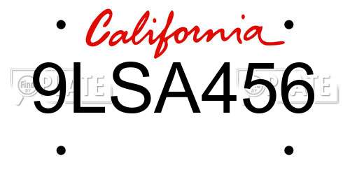 9LSA456 California License Plate