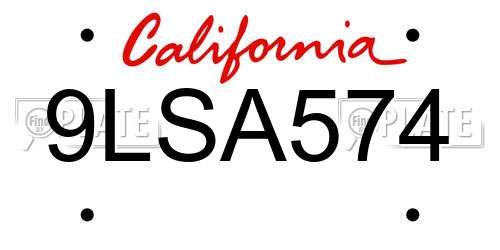 9LSA574 California License Plate