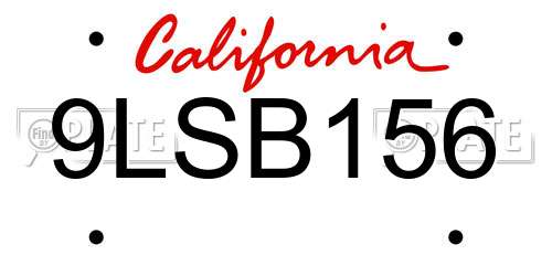 9LSB156 California License Plate