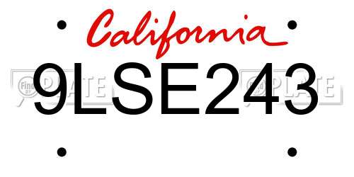 9LSE243 California License Plate
