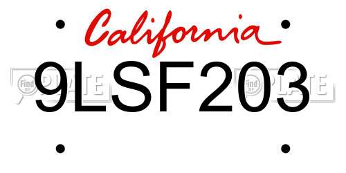 9LSF203 California License Plate