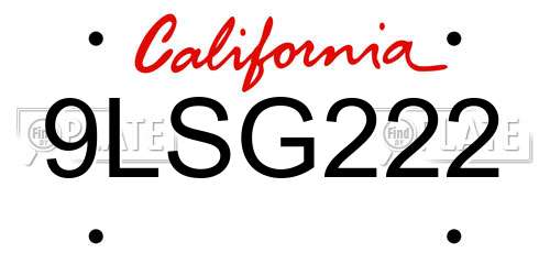 9LSG222 California License Plate