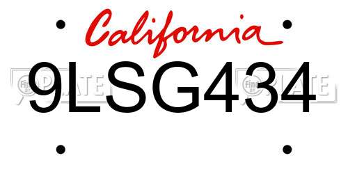 9LSG434 California License Plate