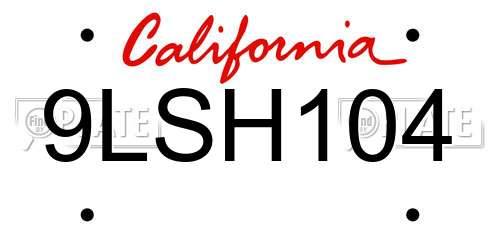 9LSH104 California License Plate