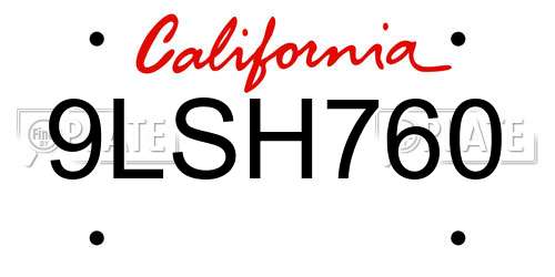 9LSH760 California License Plate