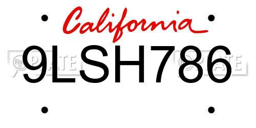 9LSH786 California License Plate