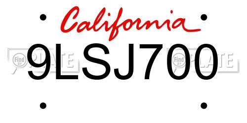 9LSJ700 California License Plate