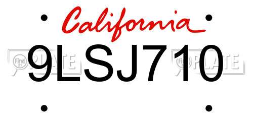 9LSJ710 California License Plate