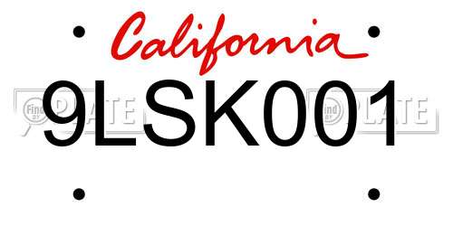 9LSK001 California License Plate