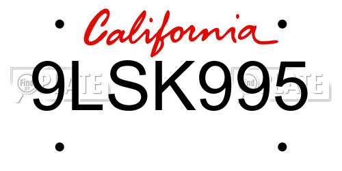 9LSK995 California License Plate