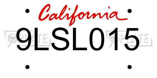 9LSL015 California License Plate