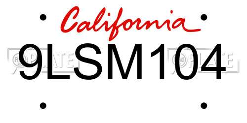 9LSM104 California License Plate