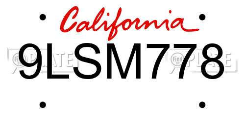 9LSM778 California License Plate