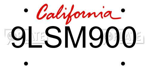9LSM900 California License Plate