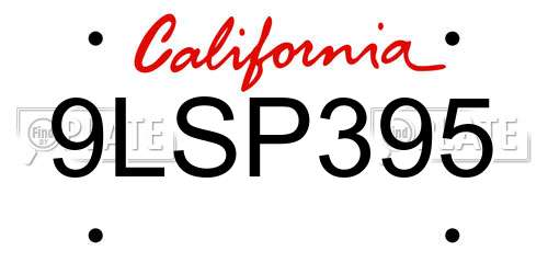 9LSP395 California License Plate