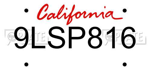 9LSP816 California License Plate