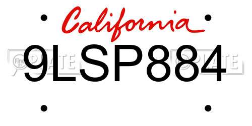 9LSP884 California License Plate