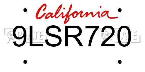 9LSR720 California License Plate