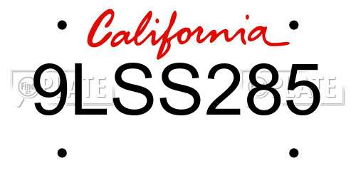 9LSS285 California License Plate