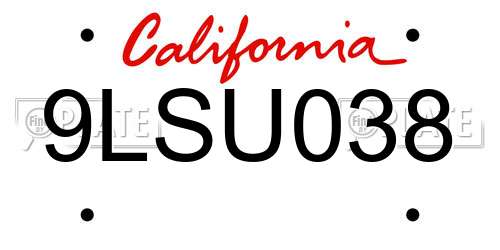 9LSU038 California License Plate