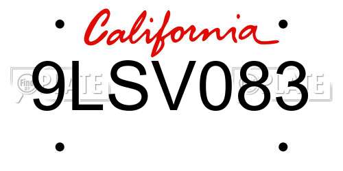 9LSV083 California License Plate
