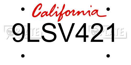 9LSV421 California License Plate