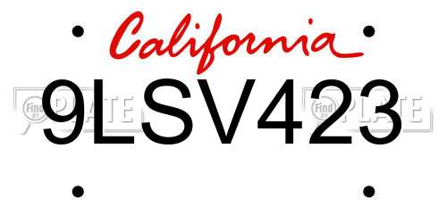 9LSV423 California License Plate