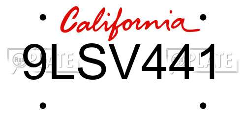9LSV441 California License Plate
