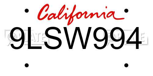 9LSW994 California License Plate