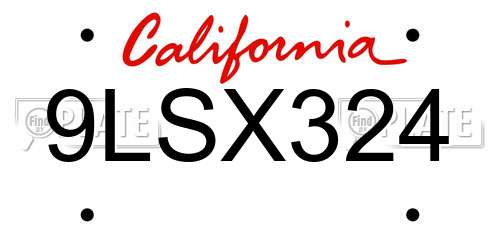 9LSX324 California License Plate