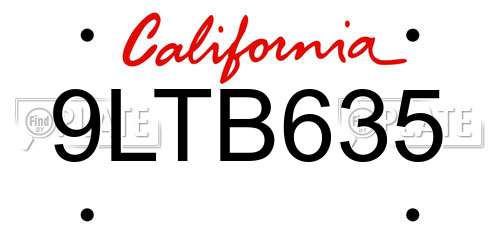 9LTB635 California License Plate