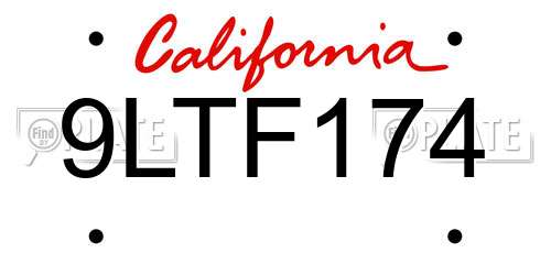 9LTF174 California License Plate