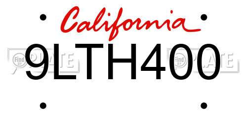 9LTH400 California License Plate