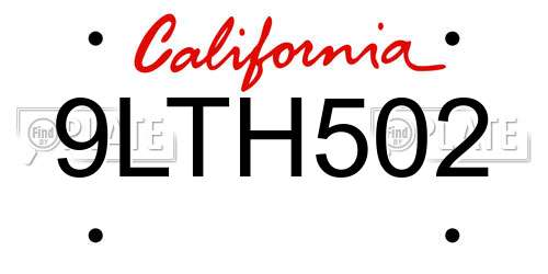 9LTH502 California License Plate