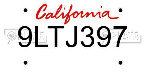 9LTJ397 California License Plate