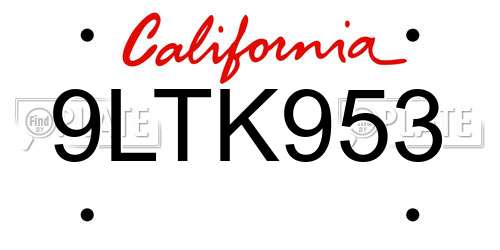 9LTK953 California License Plate