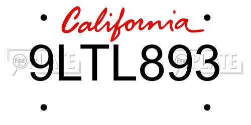 9LTL893 California License Plate