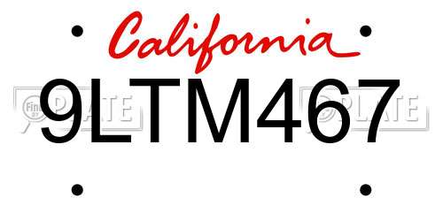 9LTM467 California License Plate