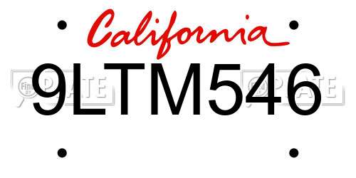 9LTM546 California License Plate